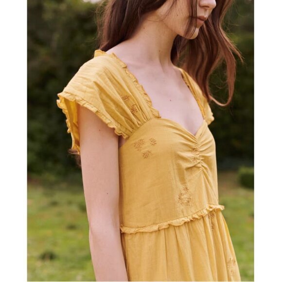 💕THE GREAT💕 The Tea Dress ~ Misted Yellow with Daisy Bouquet Embroidery L NWT - Picture 3 of 16